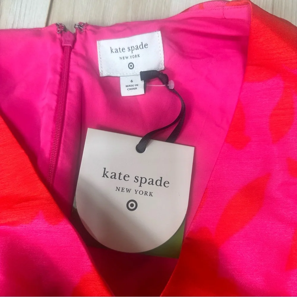 Kate Spade x‎ Target Classic Rose Peplum Midi Dress in Pink and Red Size 6 NWT